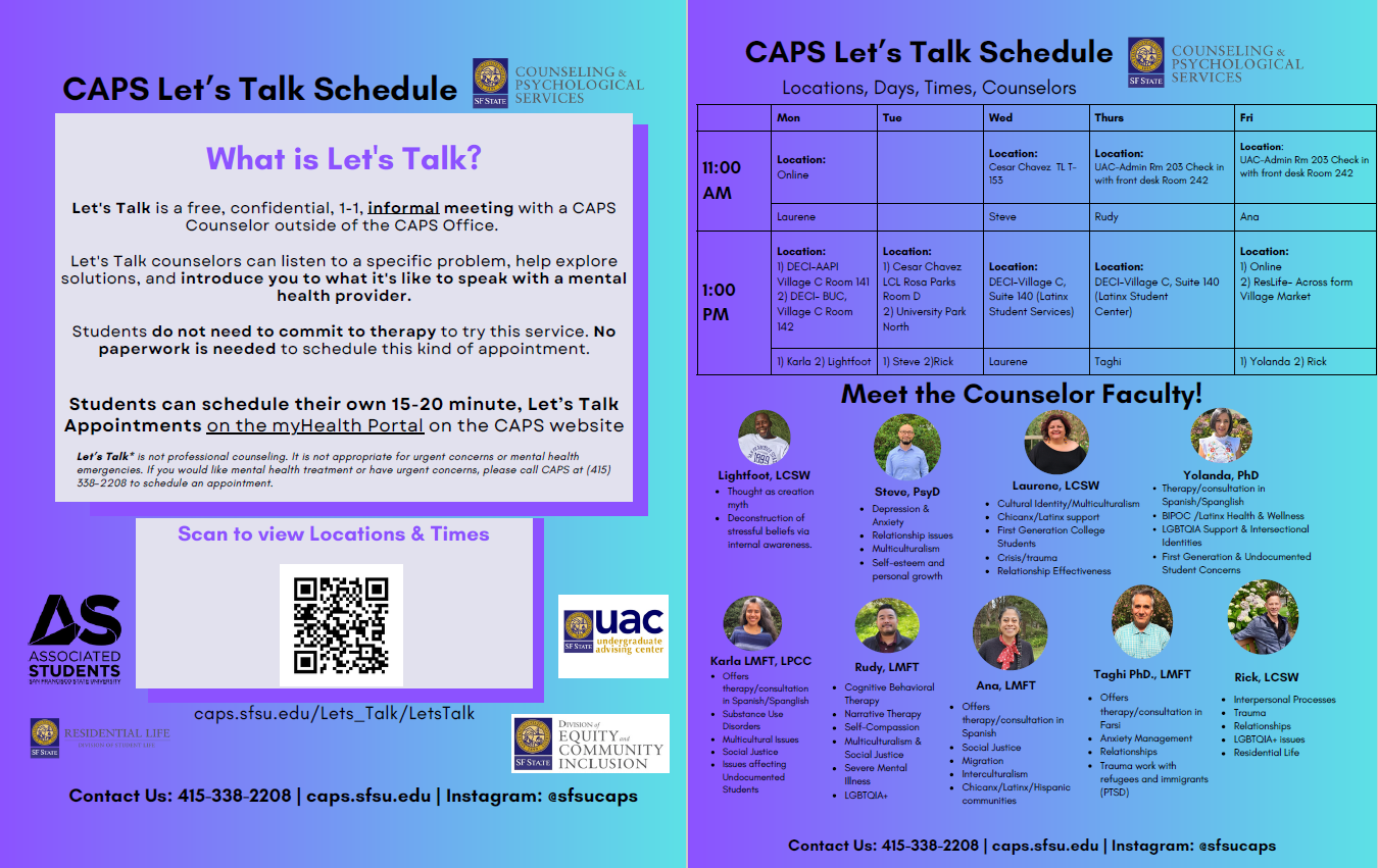 CAPS Let's Talk Fall 2024 flyer